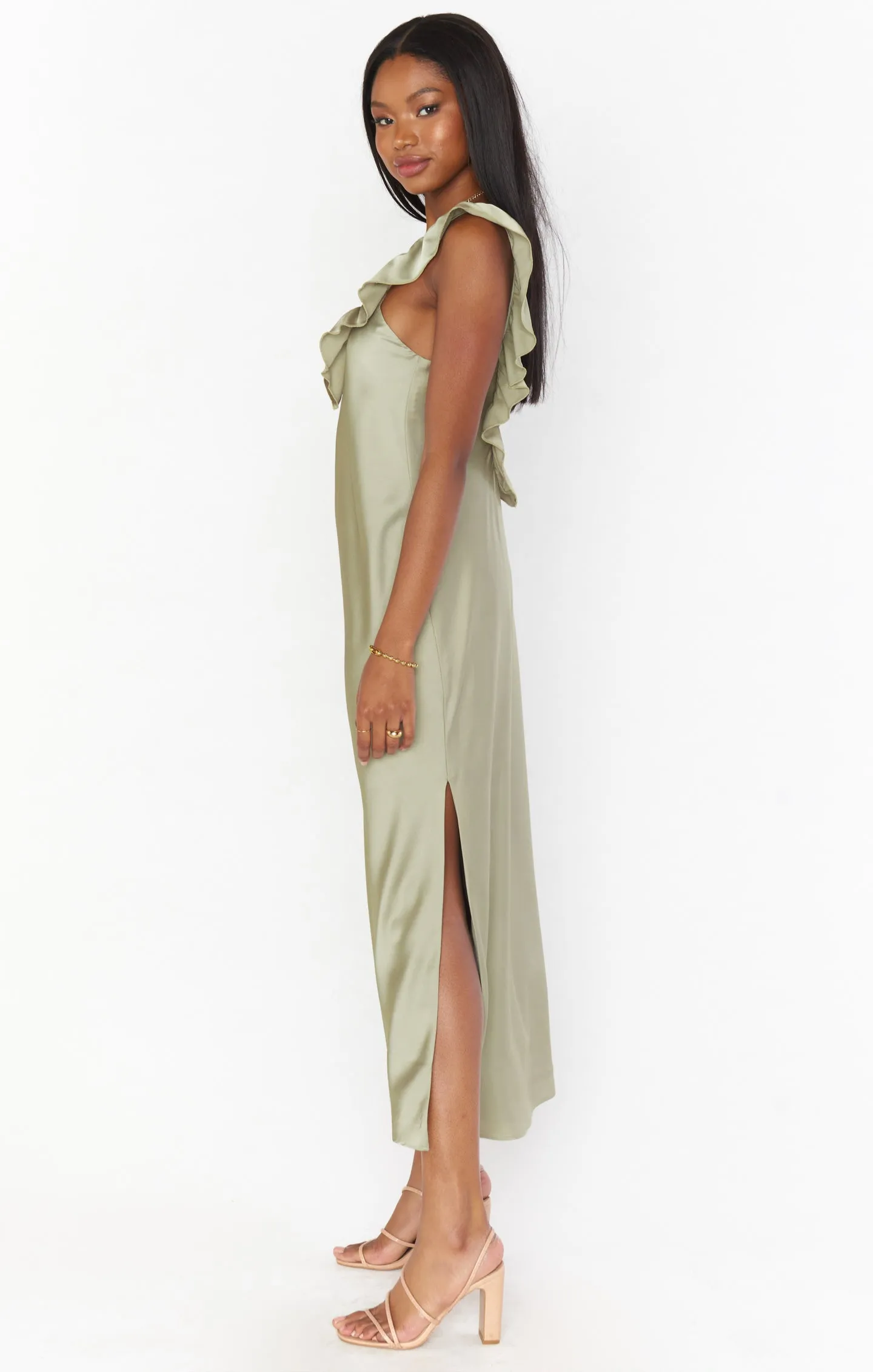 Serene Slip Dress ~ Moss Green Luxe Satin