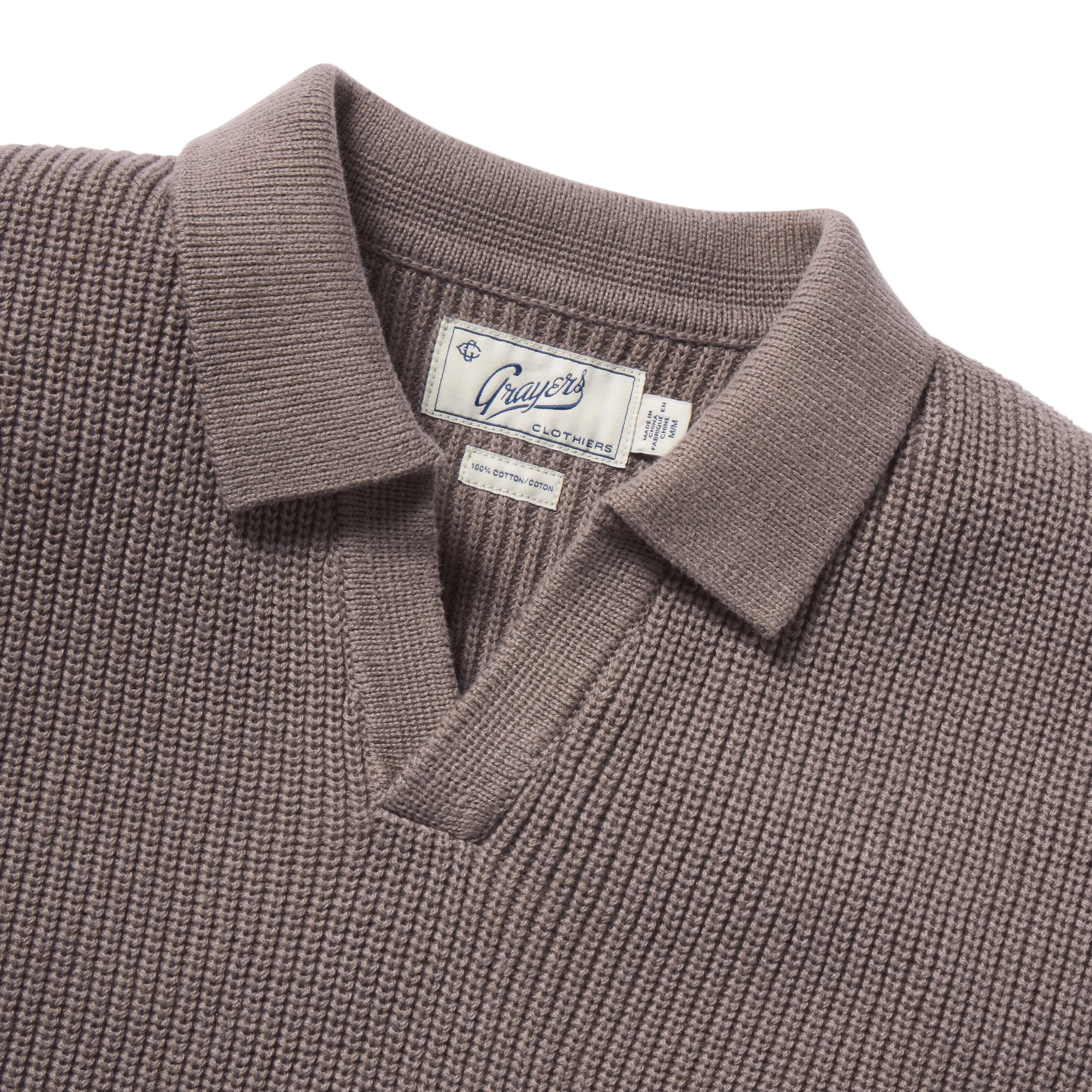 Shaker Stitch Cotton Polo Sweater - Frost Gray