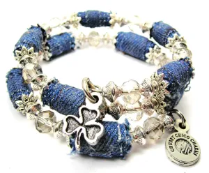 Shamrock Blue Jean Beaded Wrap Bracelet