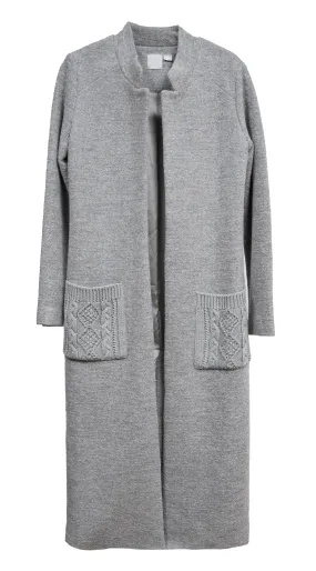 Slim Long Coat with Cable Knit Pockets