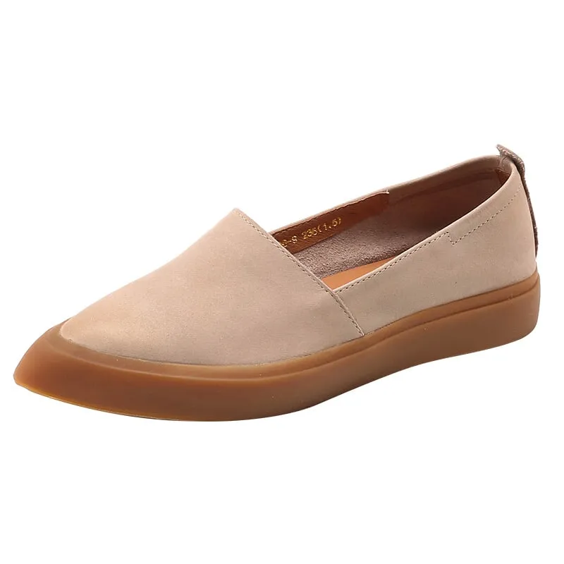 Soft Leather Flat Slip on Loafers for Women Point Toe Witch Shoes