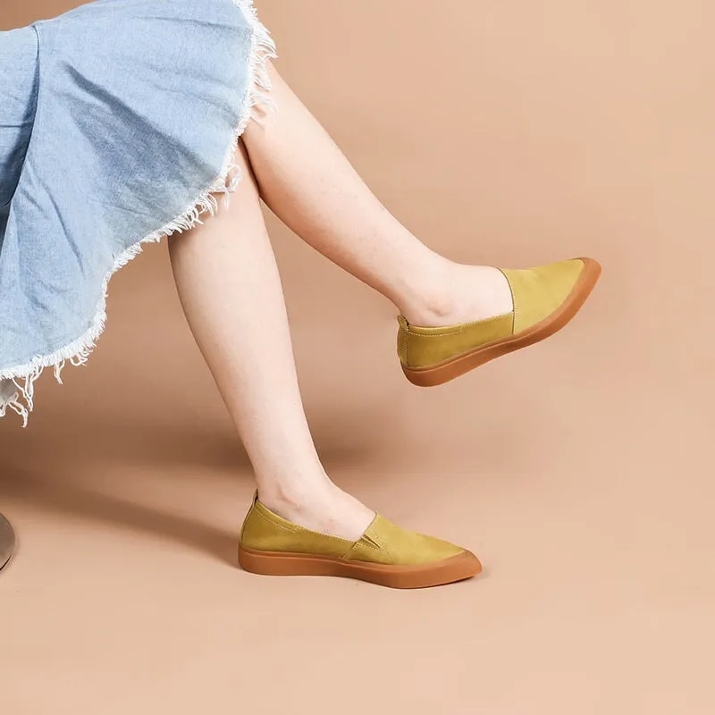 Soft Leather Flat Slip on Loafers for Women Point Toe Witch Shoes