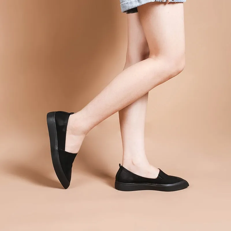 Soft Leather Flat Slip on Loafers for Women Point Toe Witch Shoes