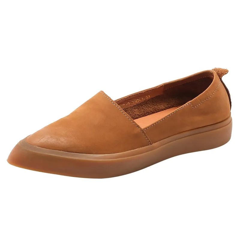 Soft Leather Flat Slip on Loafers for Women Point Toe Witch Shoes