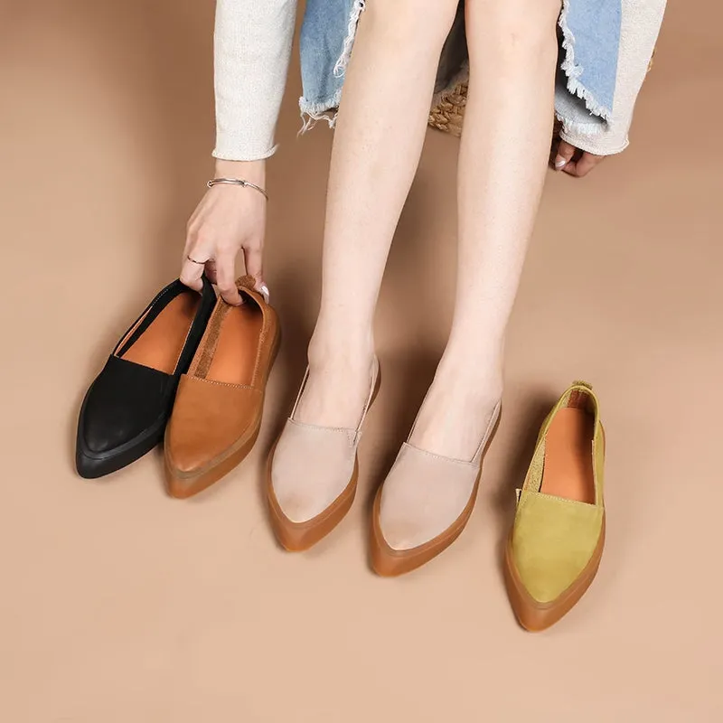 Soft Leather Flat Slip on Loafers for Women Point Toe Witch Shoes