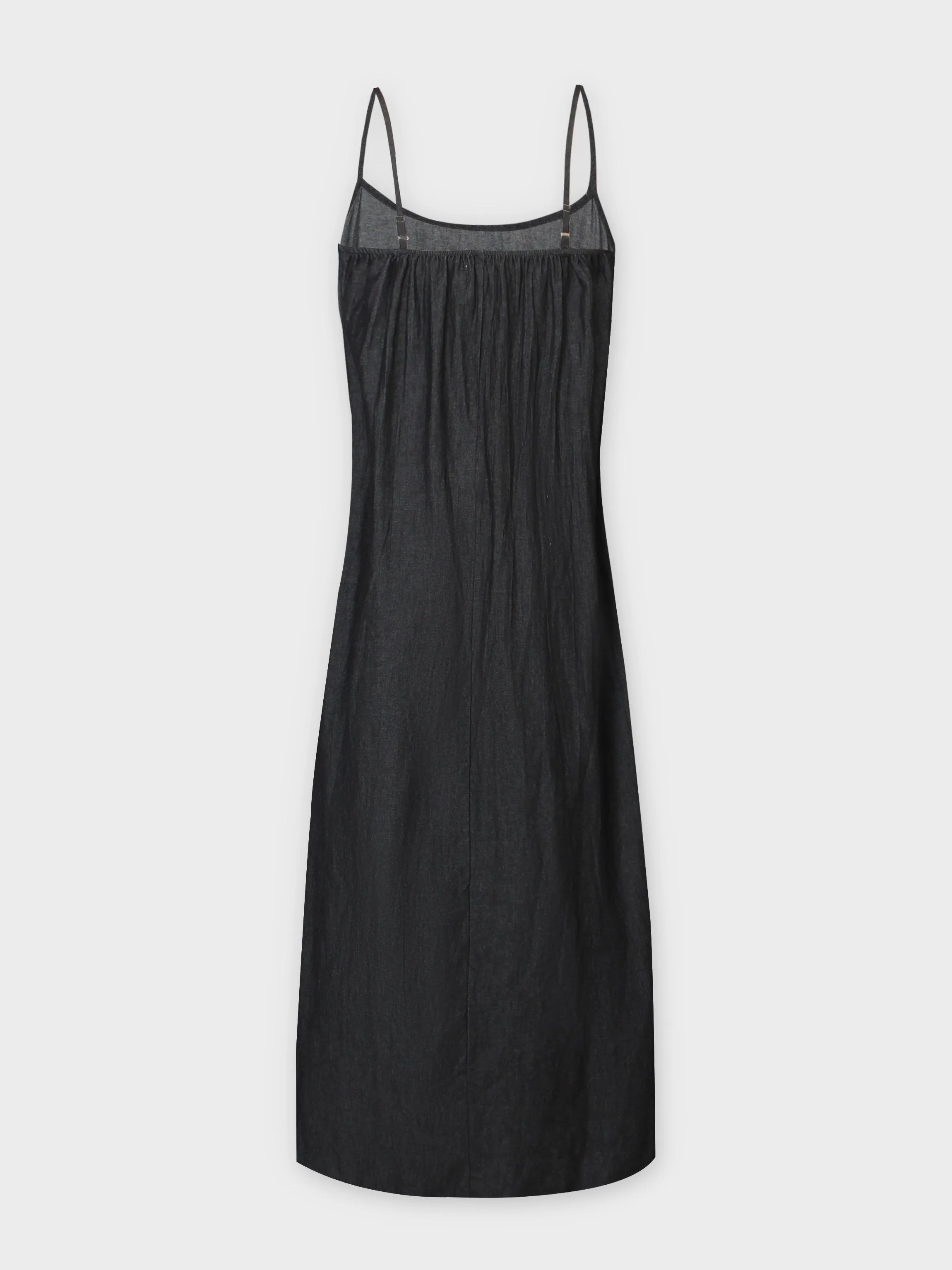 SOLID CREW NECK SLIP DRESS-BLACK DENIM