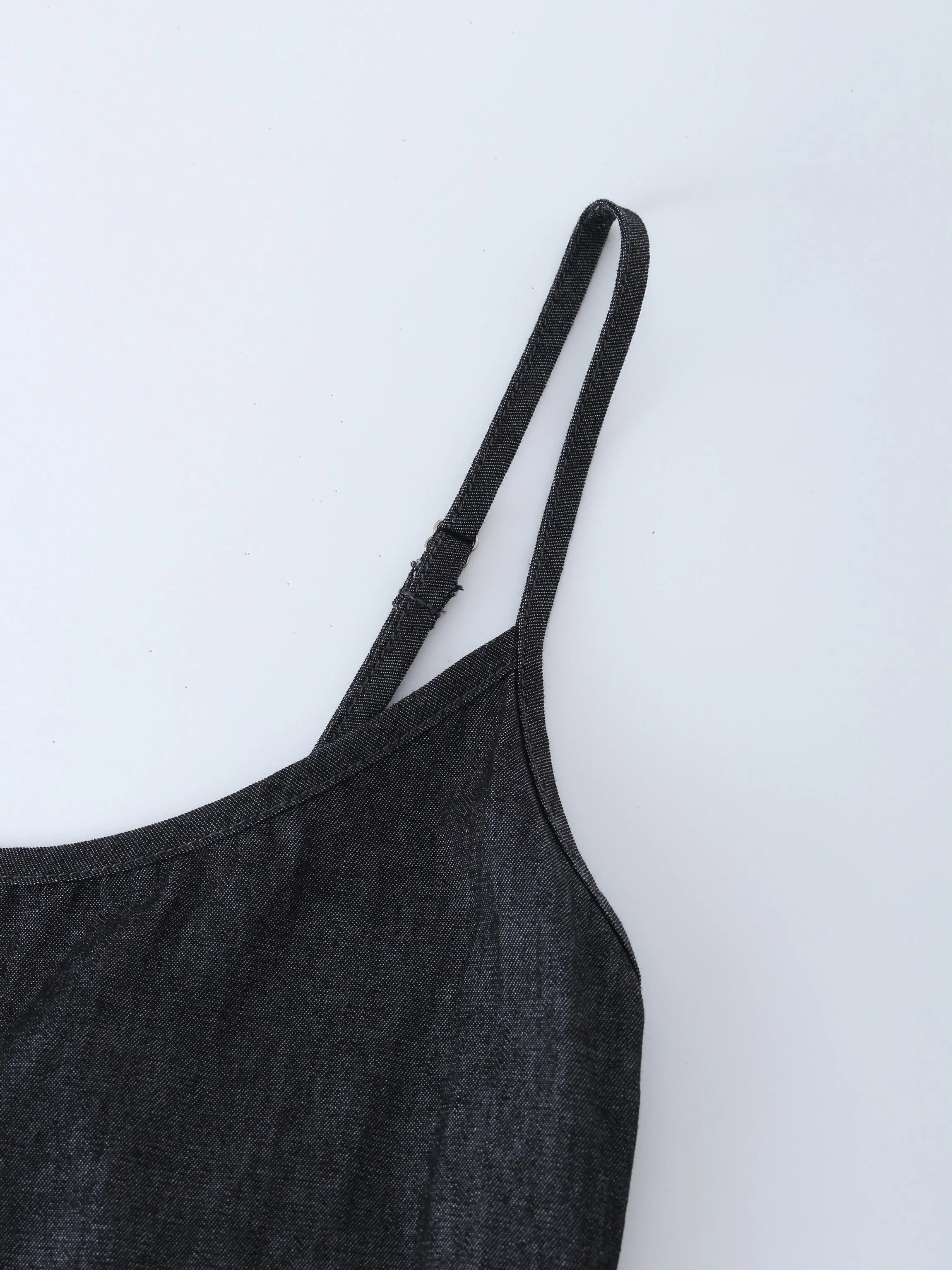 SOLID CREW NECK SLIP DRESS-BLACK DENIM