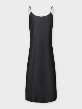 SOLID CREW NECK SLIP DRESS-BLACK DENIM