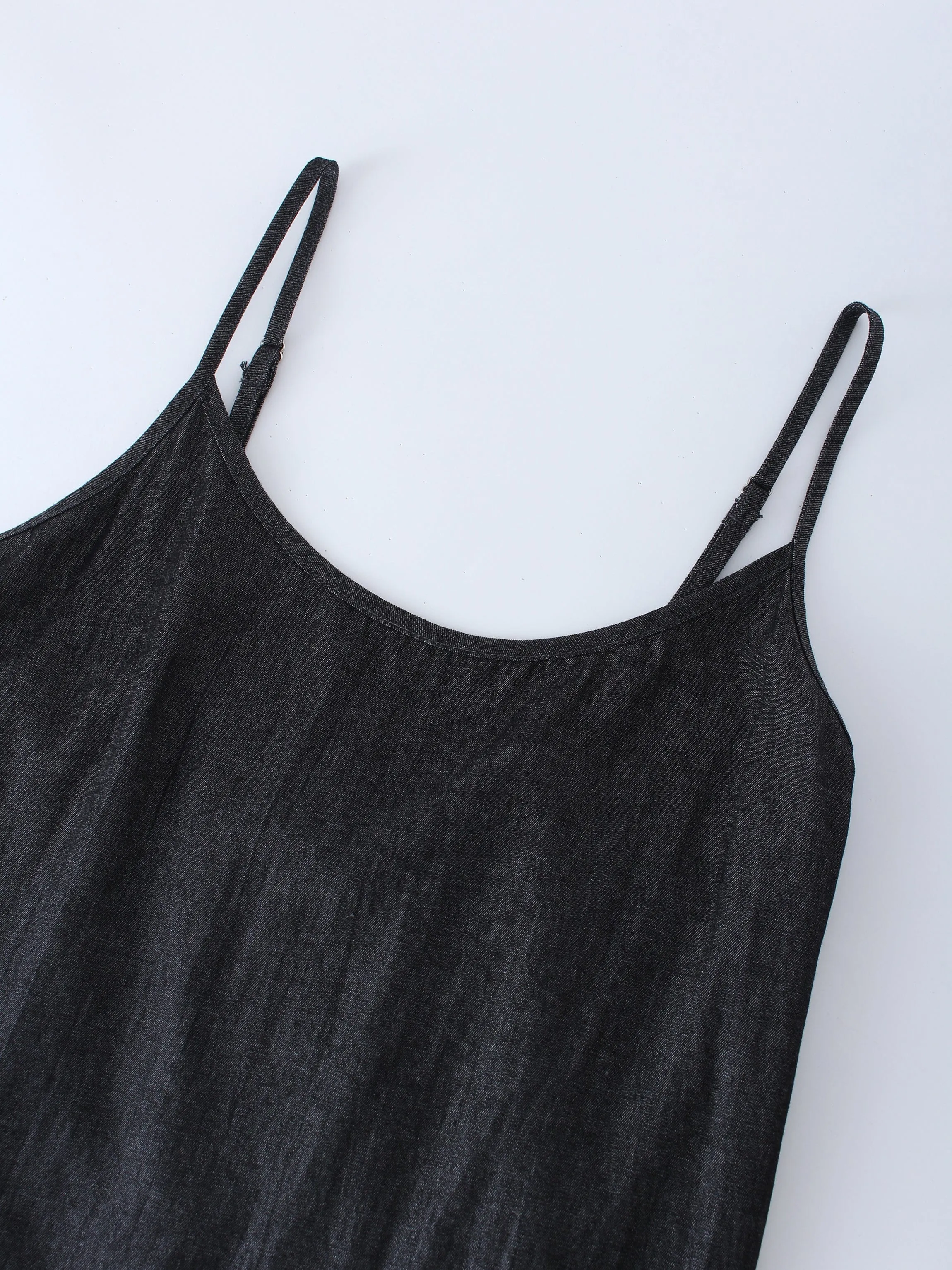 SOLID CREW NECK SLIP DRESS-BLACK DENIM