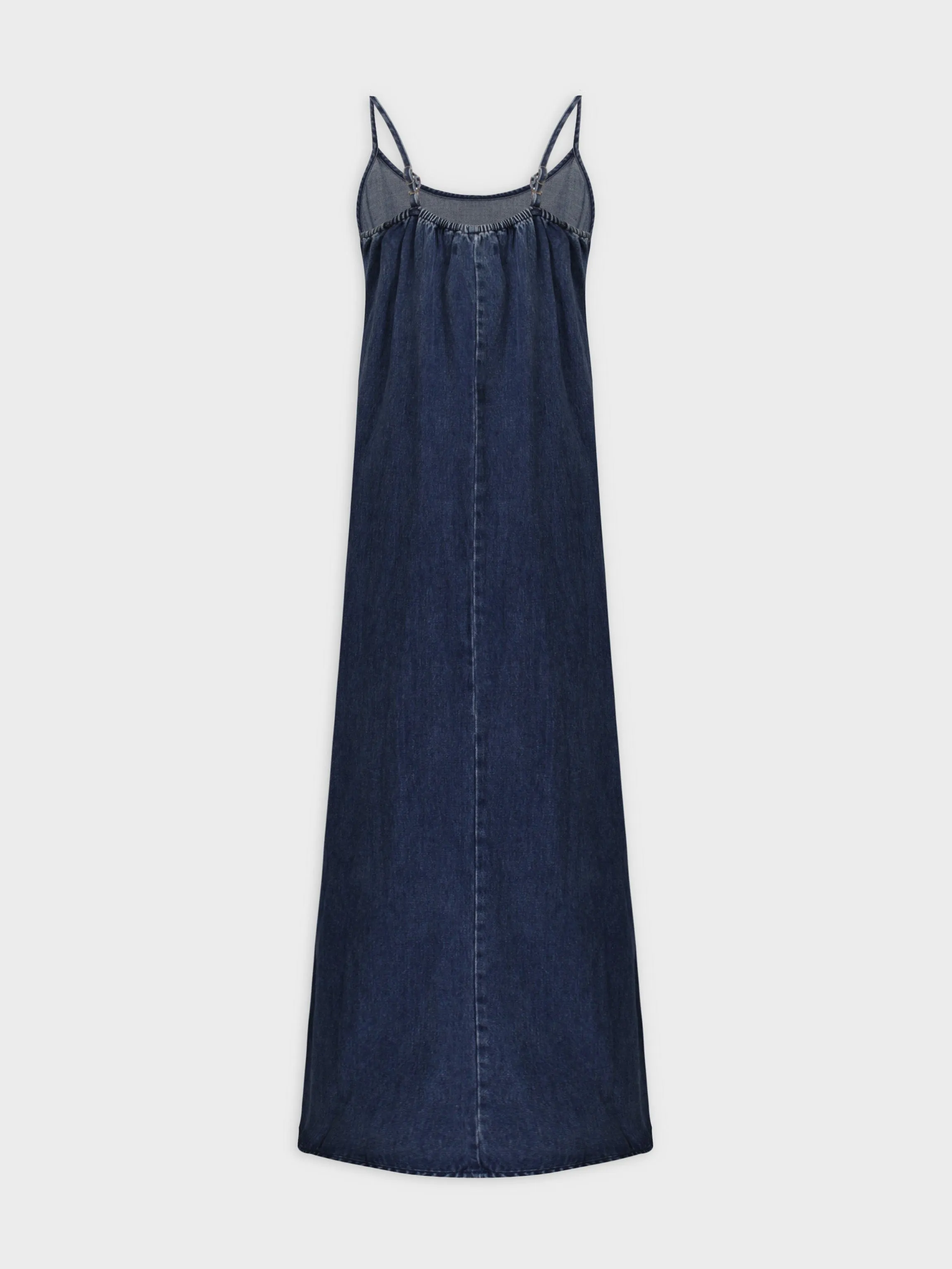 Solid Crew Neck Slip Dress-Dark Blue Denim