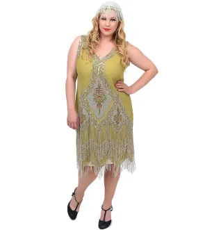 Special Order - Unique Vintage 1920s Green & Silver Embroidered & Hand Beaded Somerset Flapper Dress