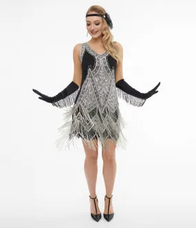 Special Order -Unique Vintage 1920s Silver & Black Embroidered & Hand Beaded Somerset Flapper Dress