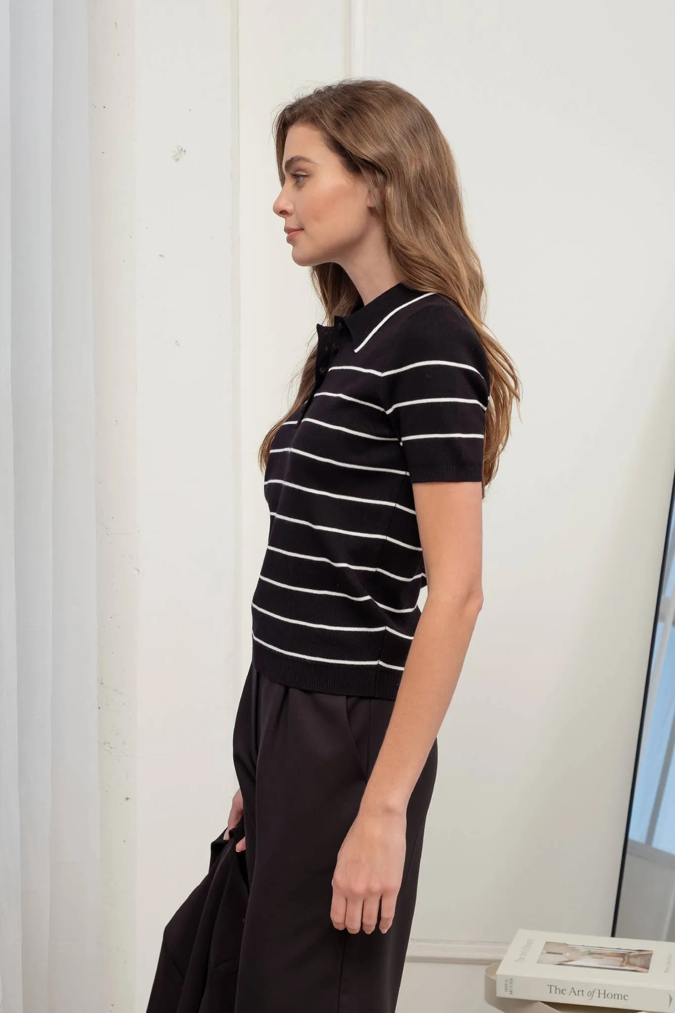 STRIPE COLLARED SHORT SLEEVE KNIT POLO