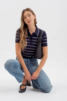 STRIPE COLLARED SHORT SLEEVE KNIT POLO