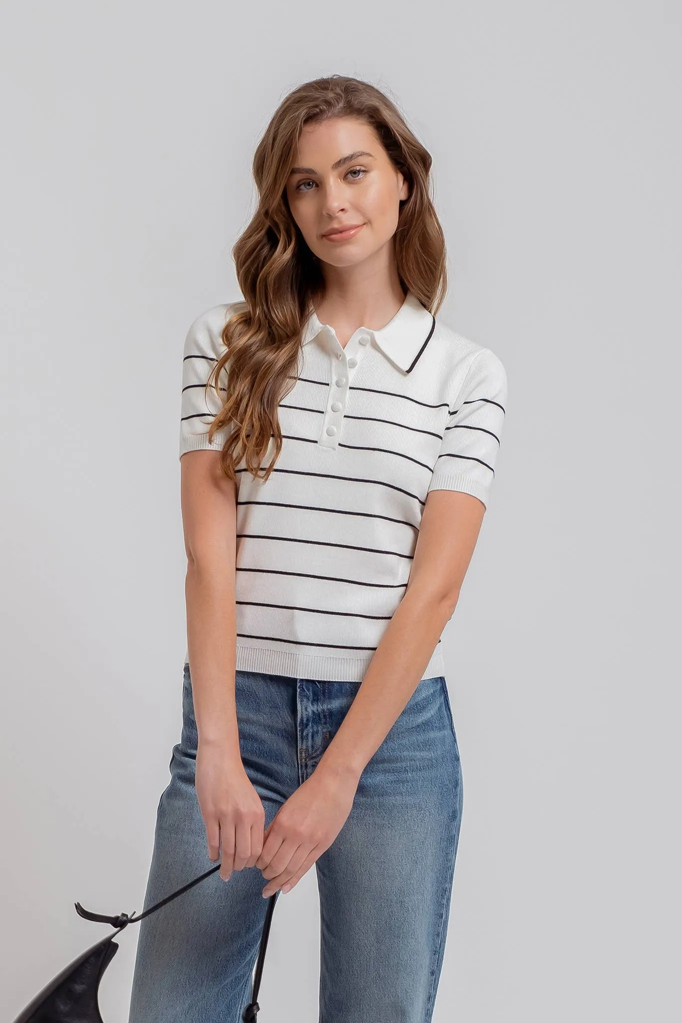 STRIPE COLLARED SHORT SLEEVE KNIT POLO