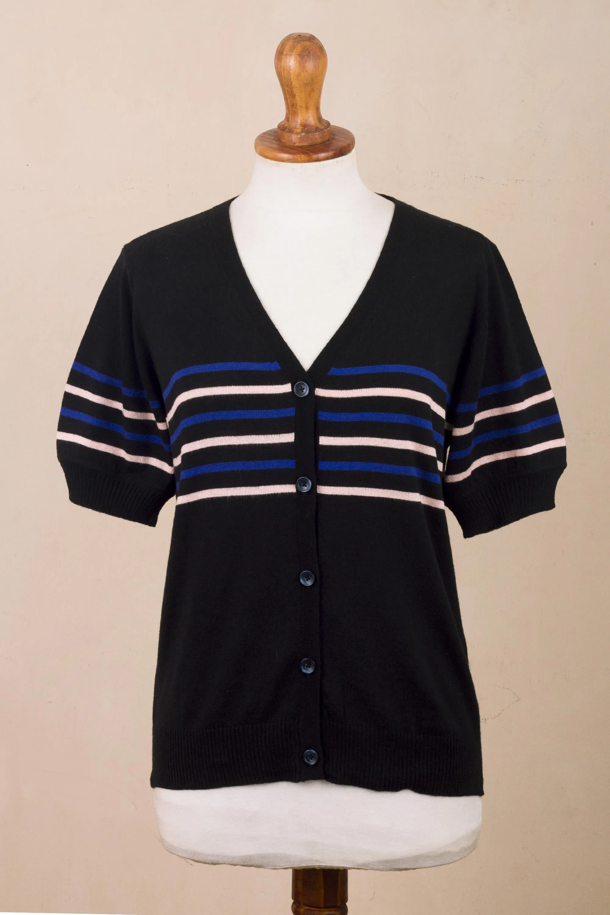 Striped Cotton and Viscose Cardigan - Sweet Life | NOVICA