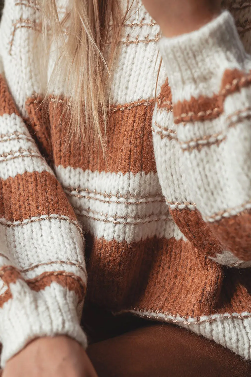 Striped Round Neck Dropped Shoulder Sweater | Cozy Sweater | Sweater Weather