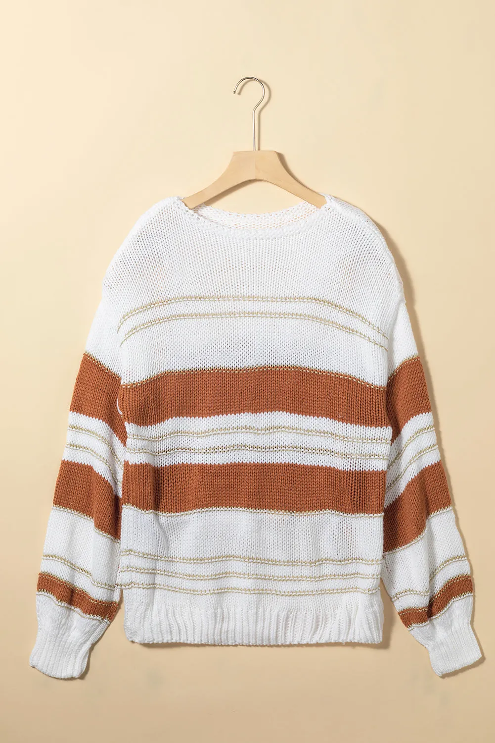 Striped Round Neck Dropped Shoulder Sweater | Cozy Sweater | Sweater Weather