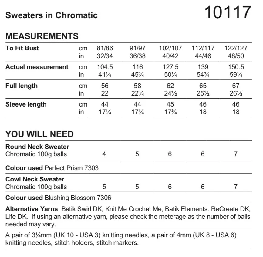 Stylecraft Chromatic D/K Ladies Sweater Knitting Pattern 10117