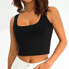 Summer Basic Crop Tops Square Neck Solid Color Slim Fit Vest Tank Women Top