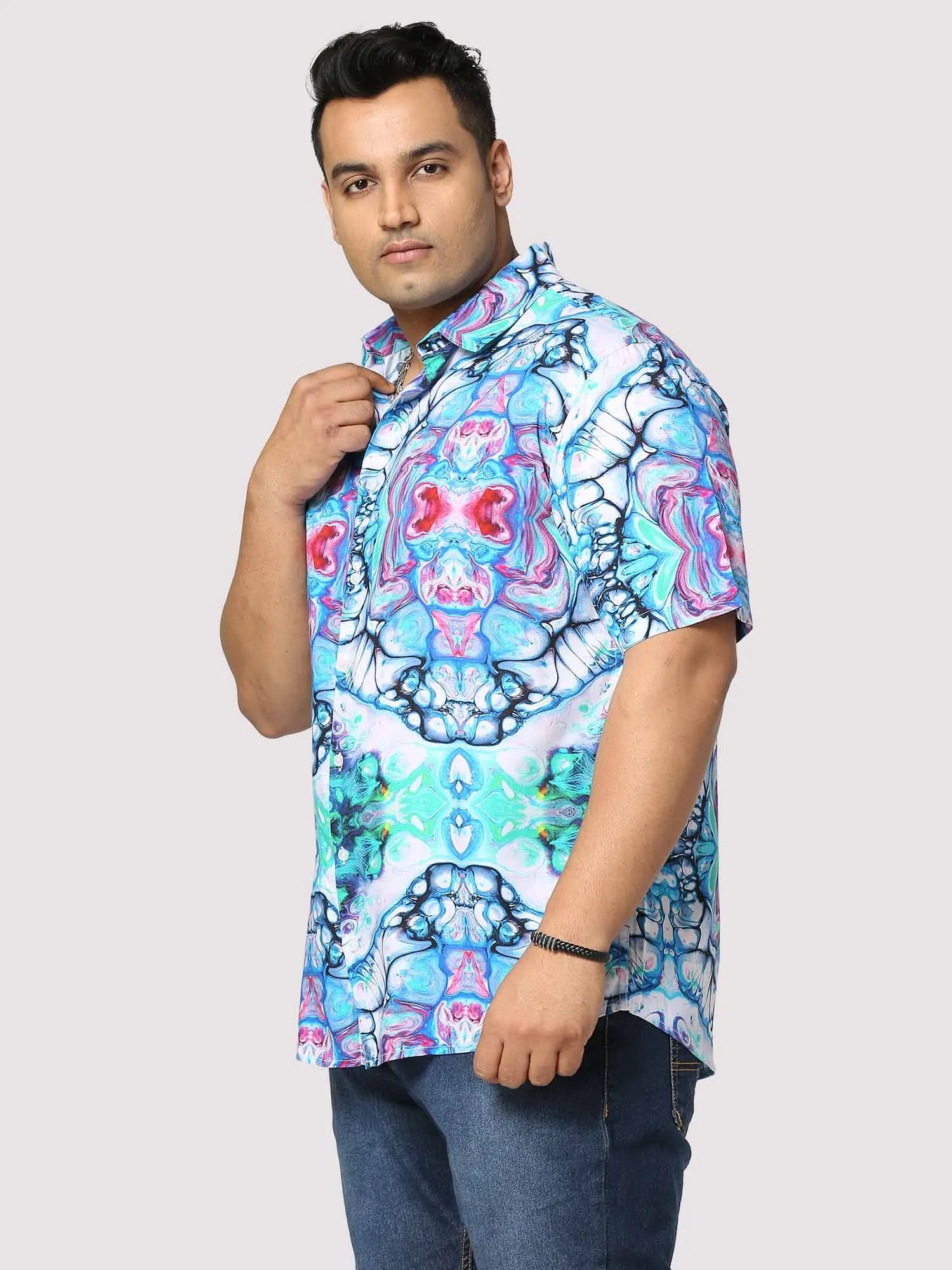 Trance Digital Printed Half Shirt Men's Plus Size