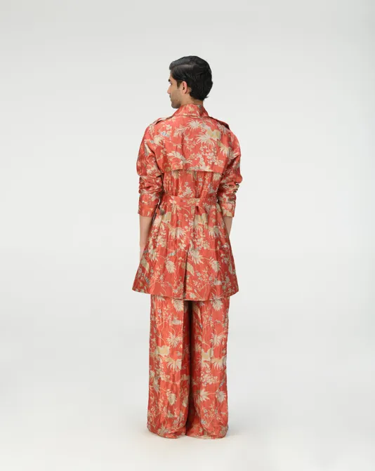 Trench Coat Silk Brocade Red