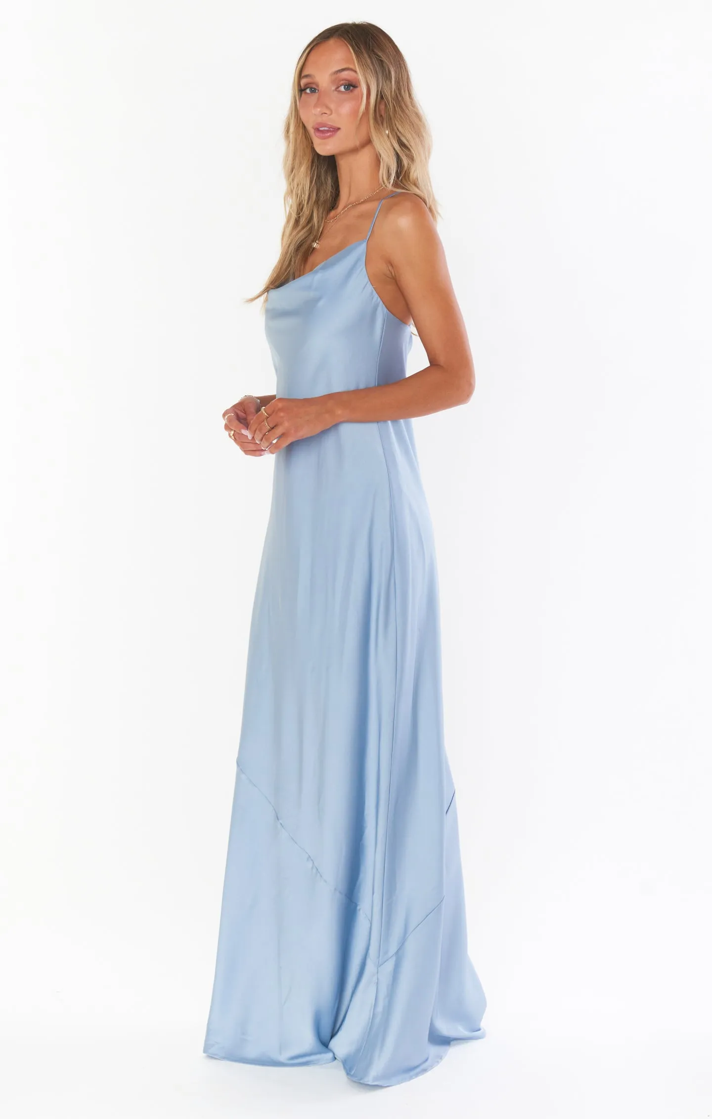 Tuscany Maxi Slip Dress ~ Steel Blue Luxe Satin