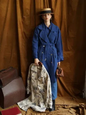 Unlogical Poem Hand-embroidered Bow-knot Appliques Blue Hemp Trench coat