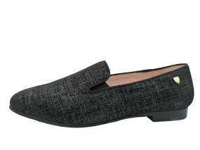 Venettini  Black Silver Suede Smoking Slip On Ella