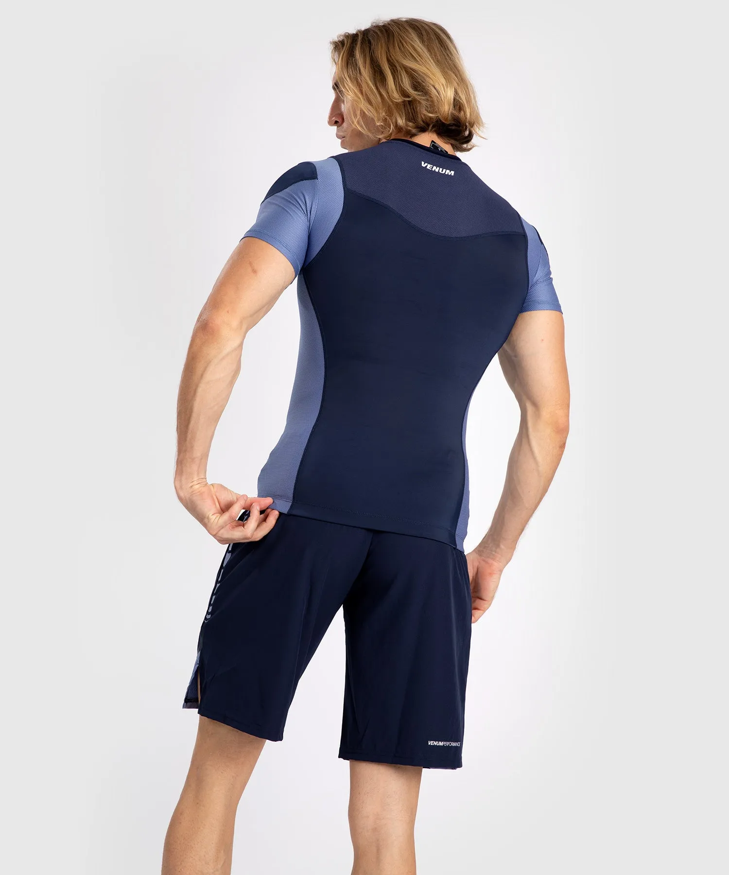 Venum Tempest Men's Short Sleeve Rashguard - Navy Blue/Blue