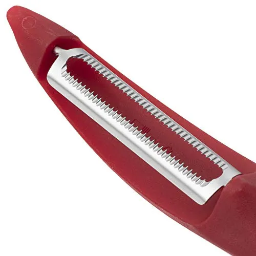 Victorinox Universal Peeler - Stainless Steel Serrated Edge Kitchen Tool for Home & Professional Use, Red, Swiss Made