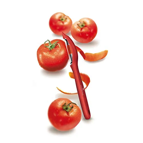 Victorinox Universal Peeler - Stainless Steel Serrated Edge Kitchen Tool for Home & Professional Use, Red, Swiss Made