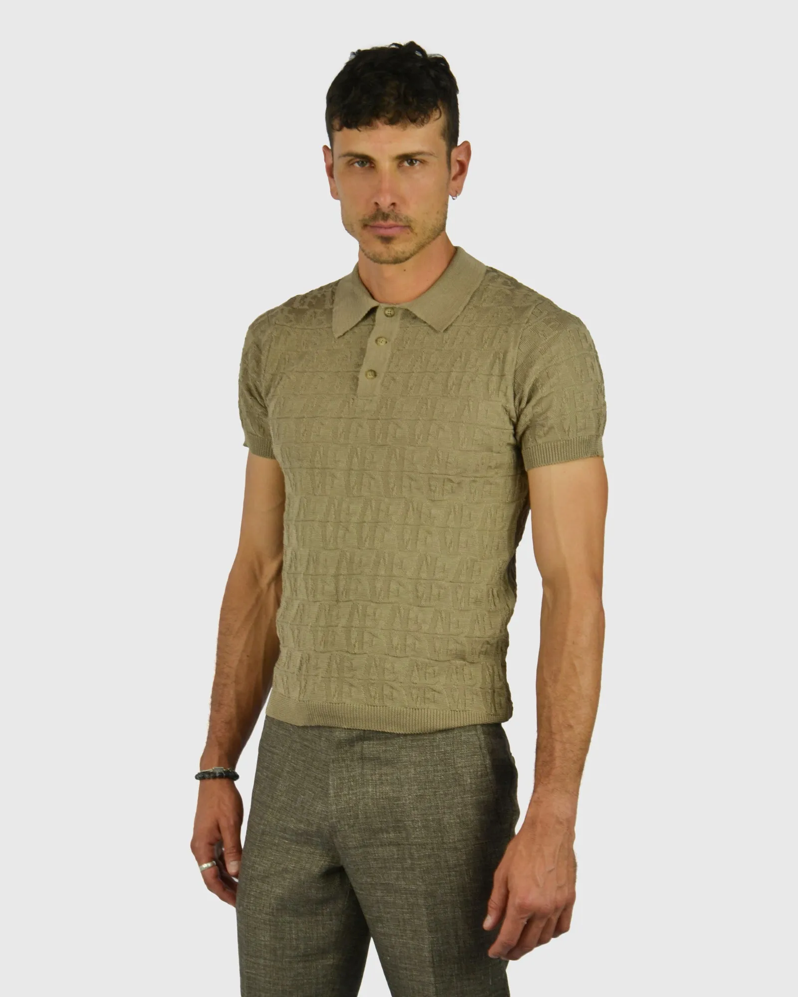 VINCENT & FRANKS S221VF SS TAUPE KNITTED POLO