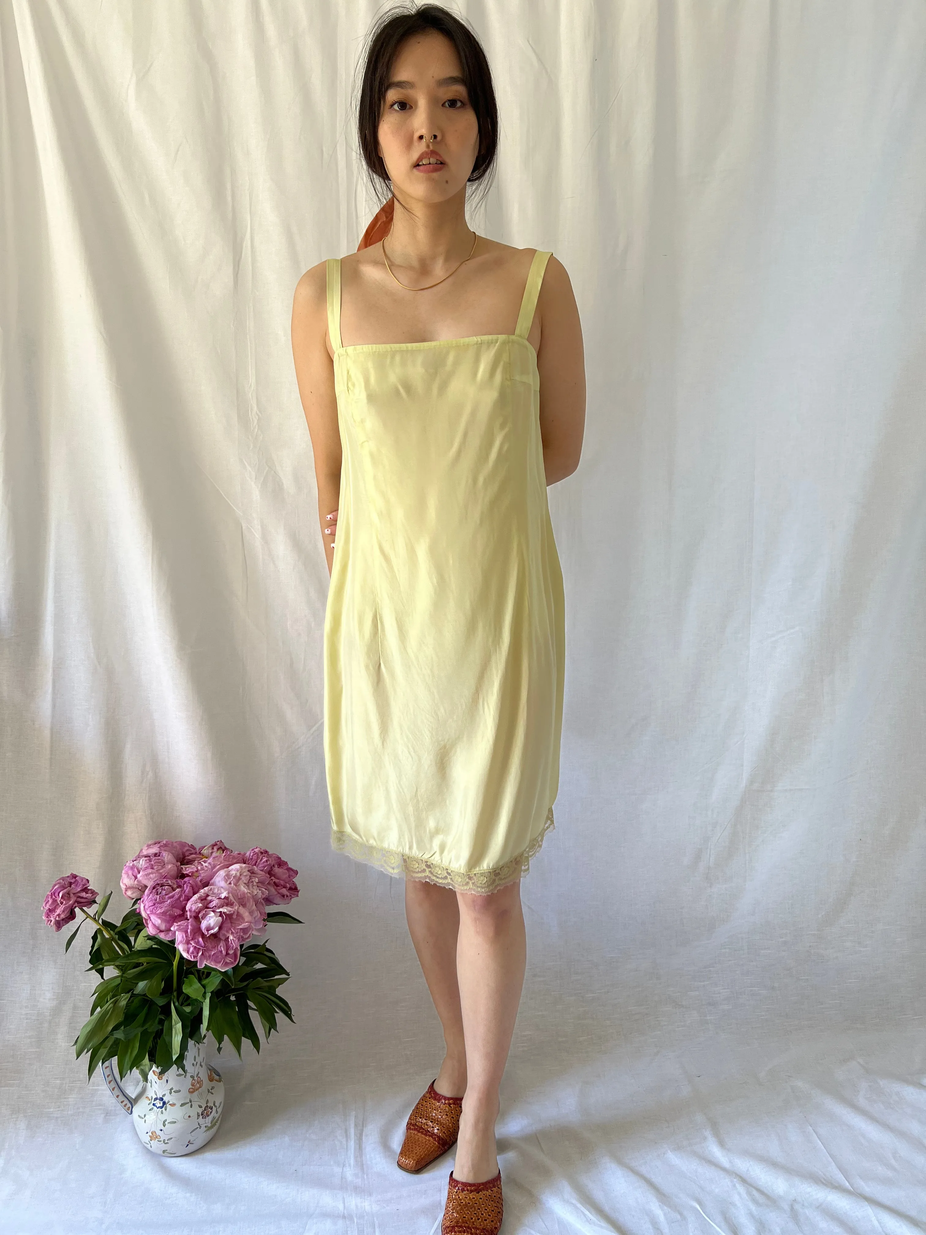 Vintage 1940s soft green hand dyed silk slip dress