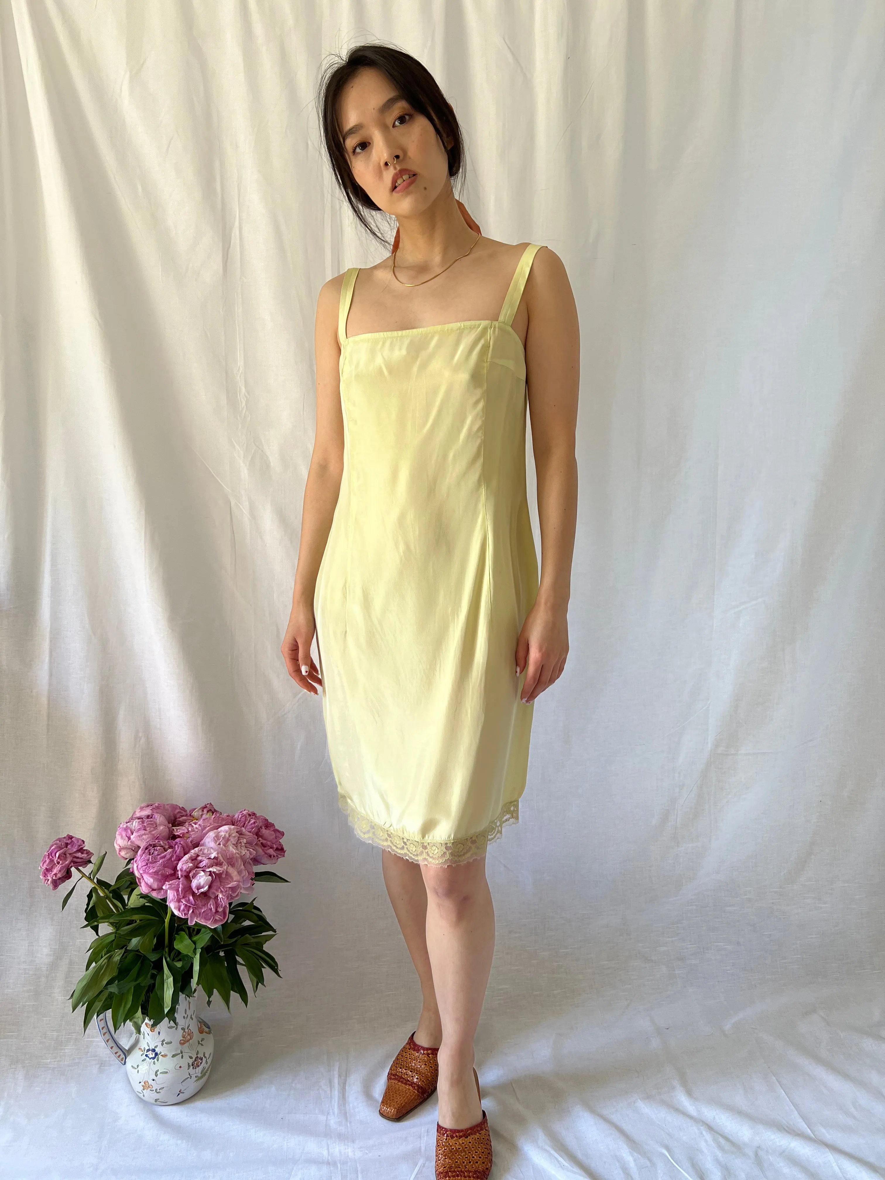 Vintage 1940s soft green hand dyed silk slip dress