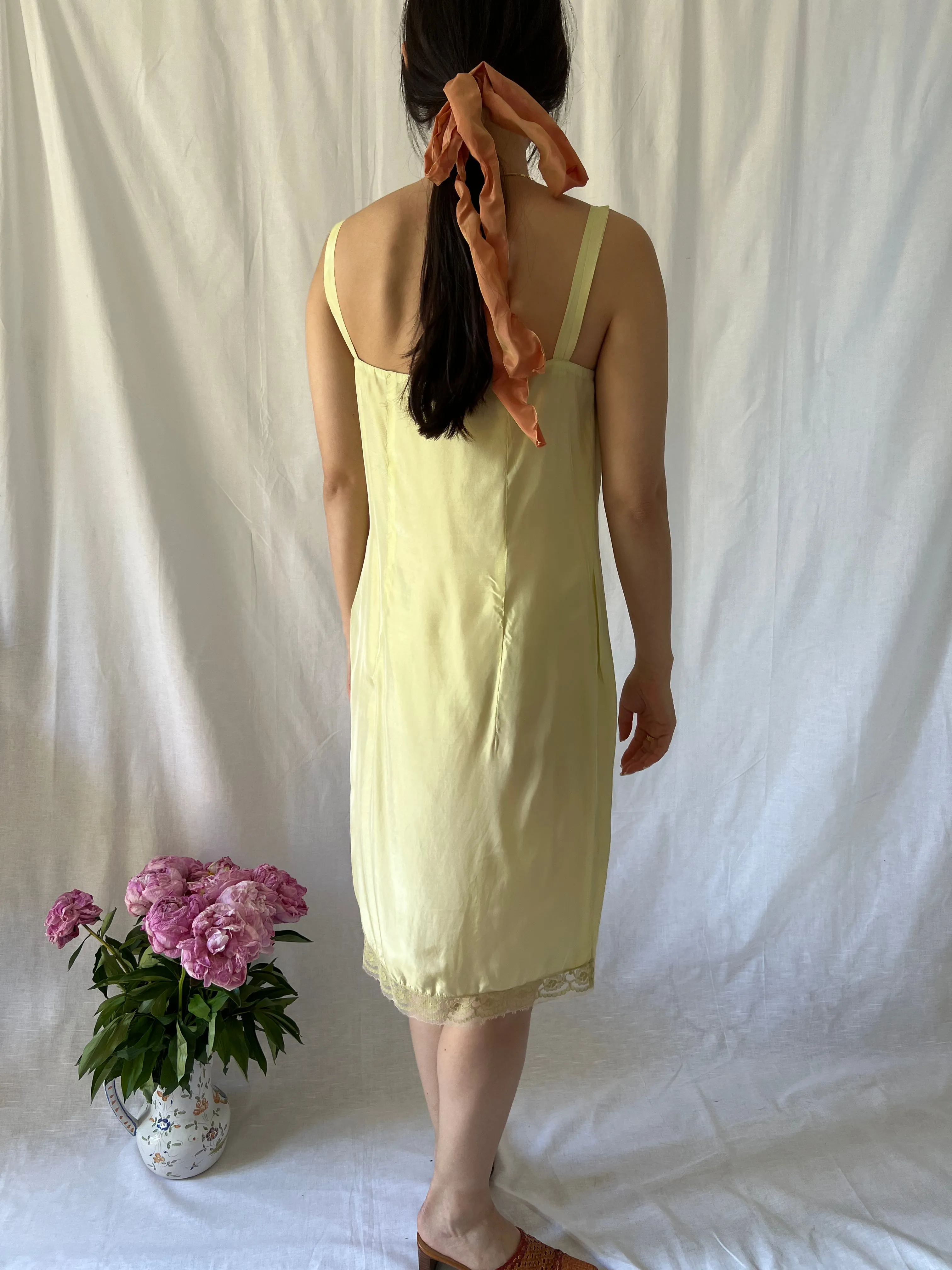 Vintage 1940s soft green hand dyed silk slip dress