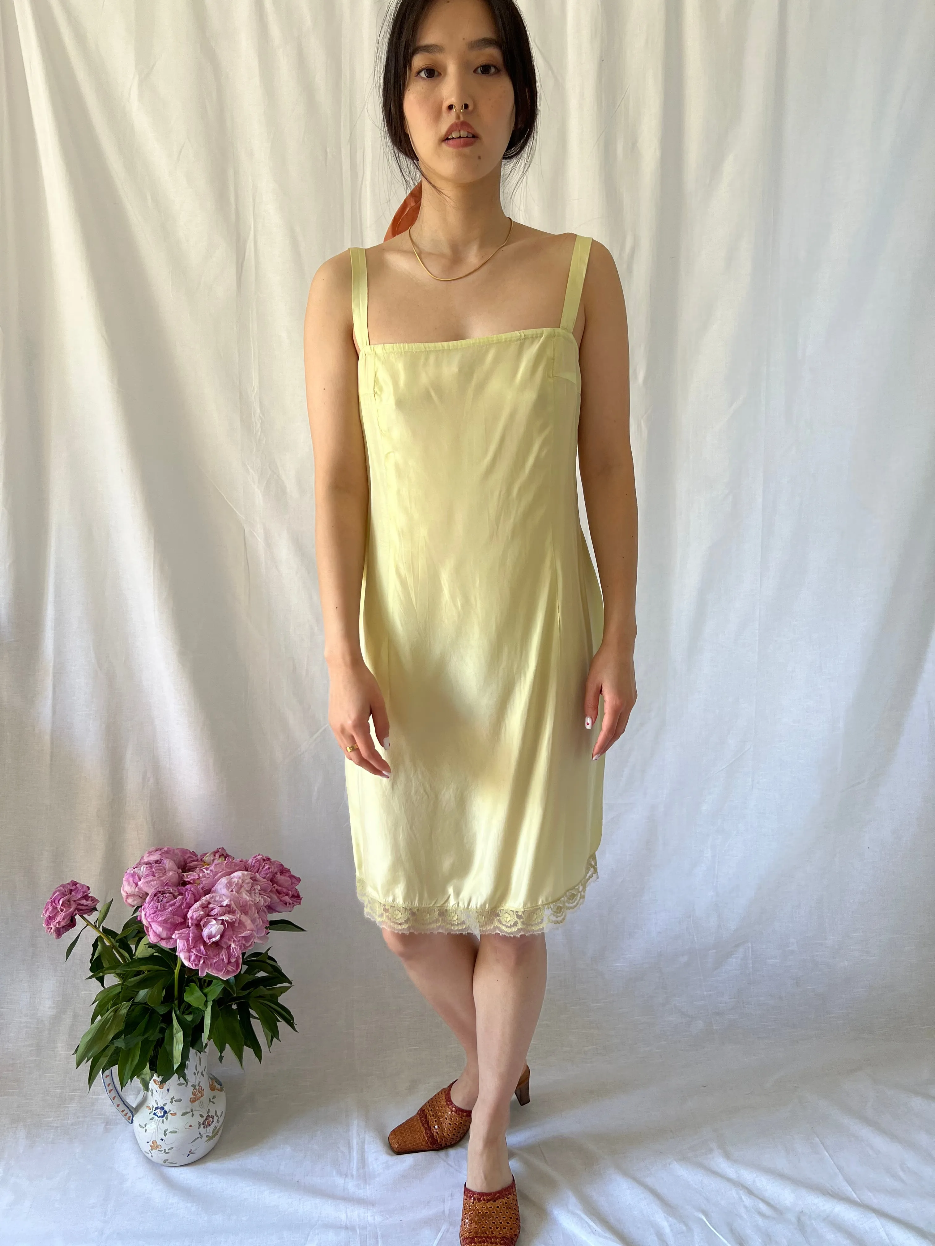 Vintage 1940s soft green hand dyed silk slip dress