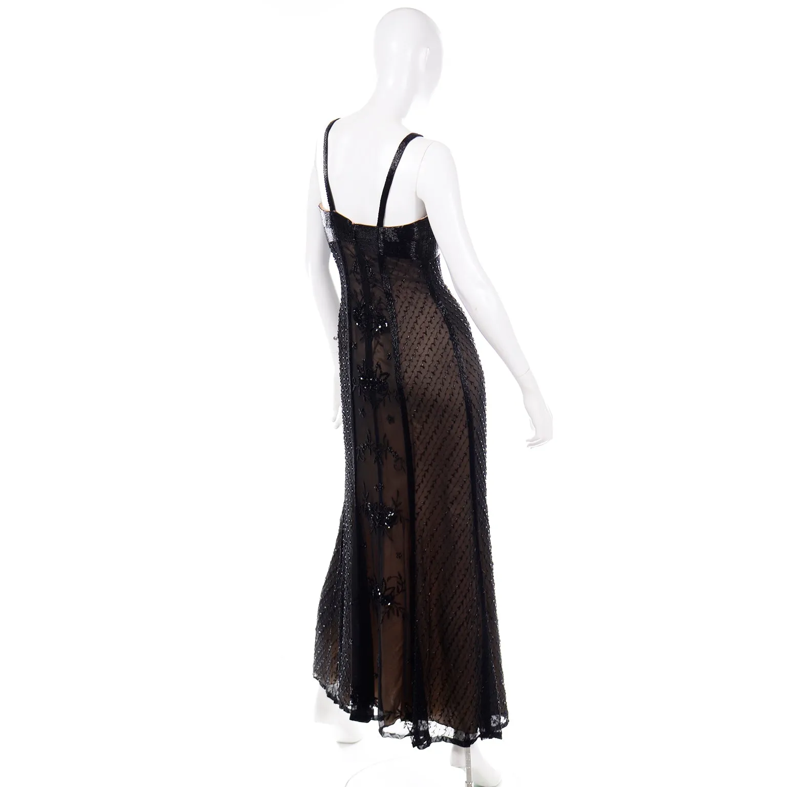 Vintage 1990s Silk Beaded Black Evening Dress