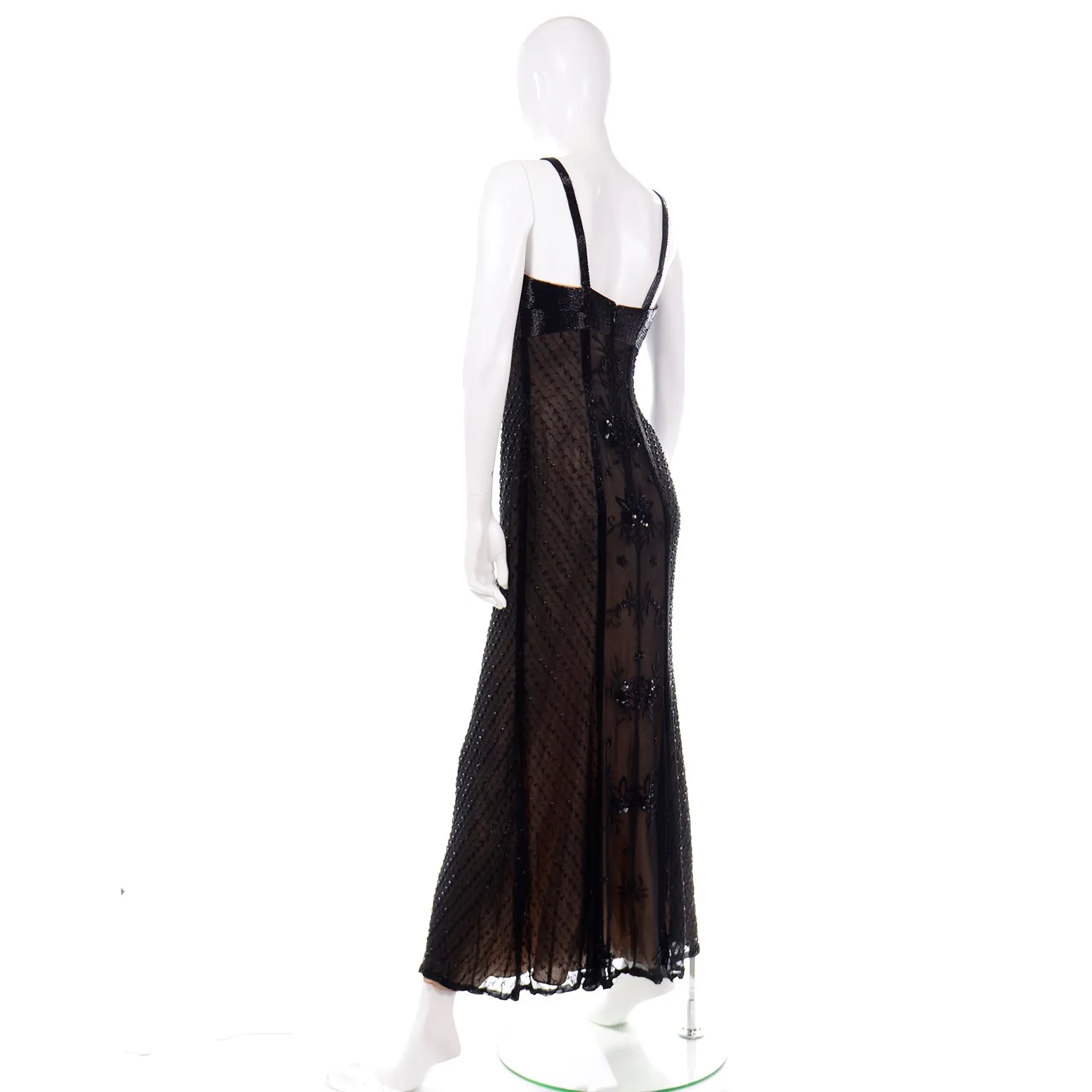 Vintage 1990s Silk Beaded Black Evening Dress