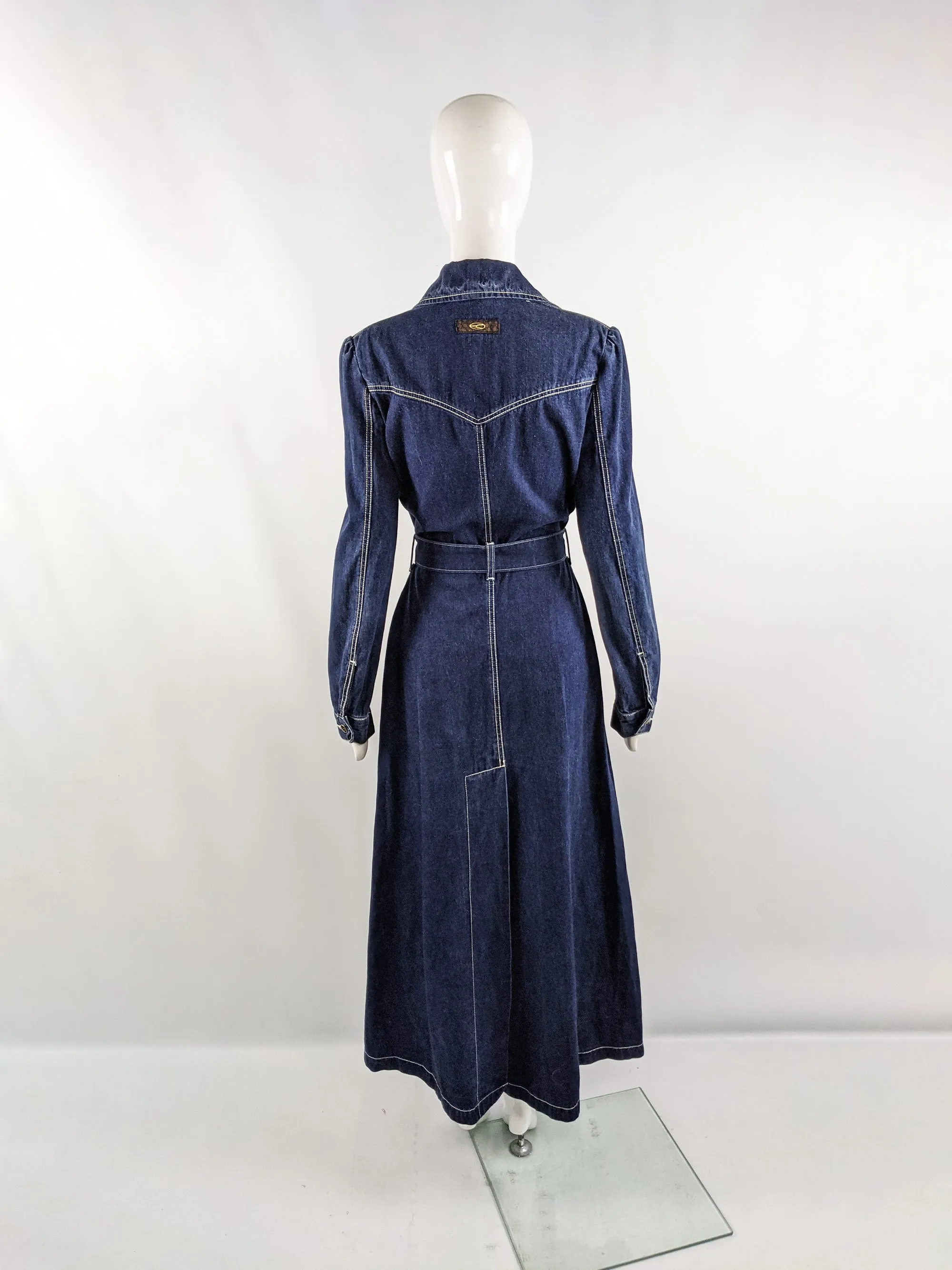 Vintage Full Length Belted Denim Maxi Coat, 1990s