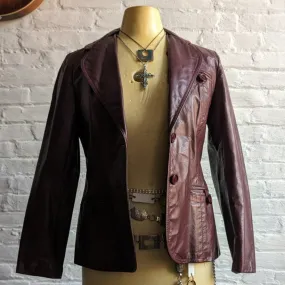 Vintage Red Burgundy Leather Jacket Minimalist Grunge Chic Biker Coat Blazer