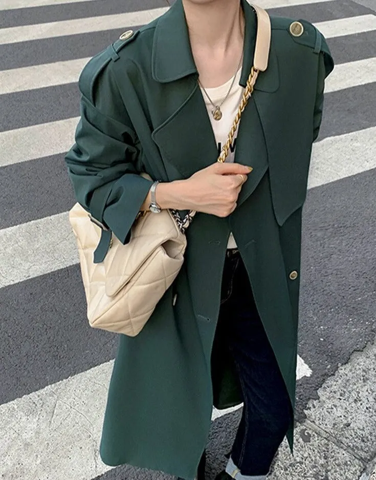 Wjczt Stylish Lapel Women Long Trench Coats Spring Full Sleeve Double Breasted Elastic Waist Belted Female Windbreaker 2022