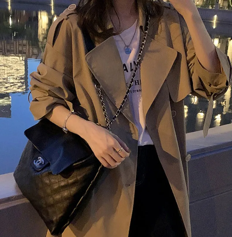 Wjczt Stylish Lapel Women Long Trench Coats Spring Full Sleeve Double Breasted Elastic Waist Belted Female Windbreaker 2022