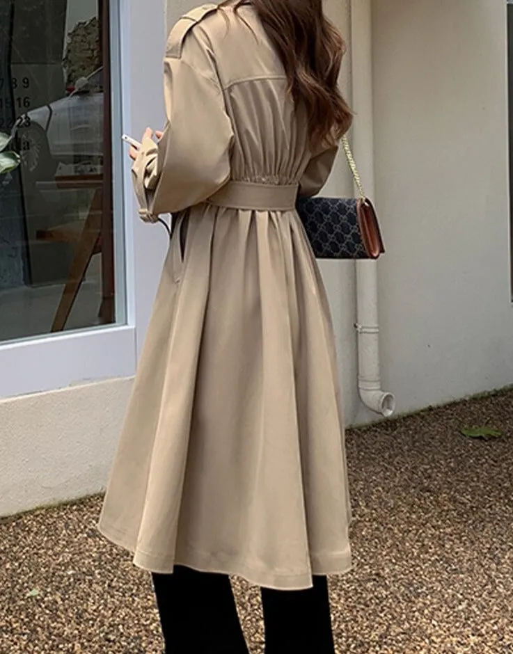 Wjczt Stylish Lapel Women Long Trench Coats Spring Full Sleeve Double Breasted Elastic Waist Belted Female Windbreaker 2022