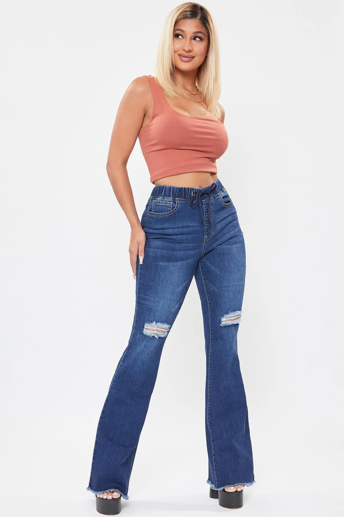 Women's  Flare Raw Hem Jogger Jeans