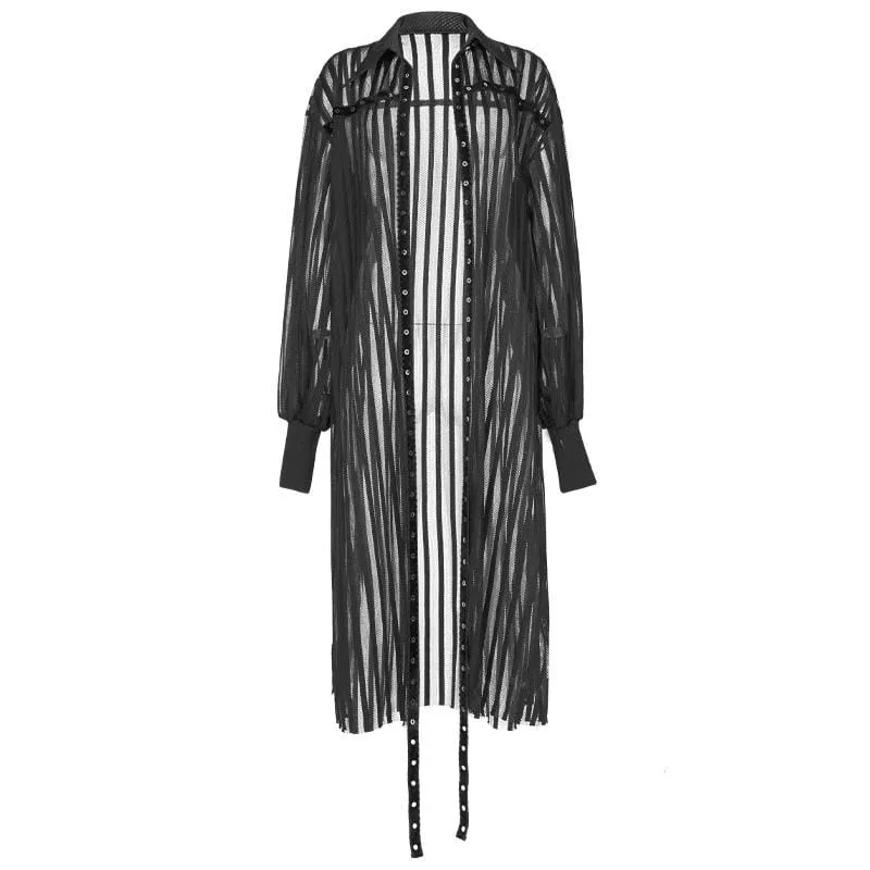 Women's Grunge Sheer Pinstripes Maxi Shirts