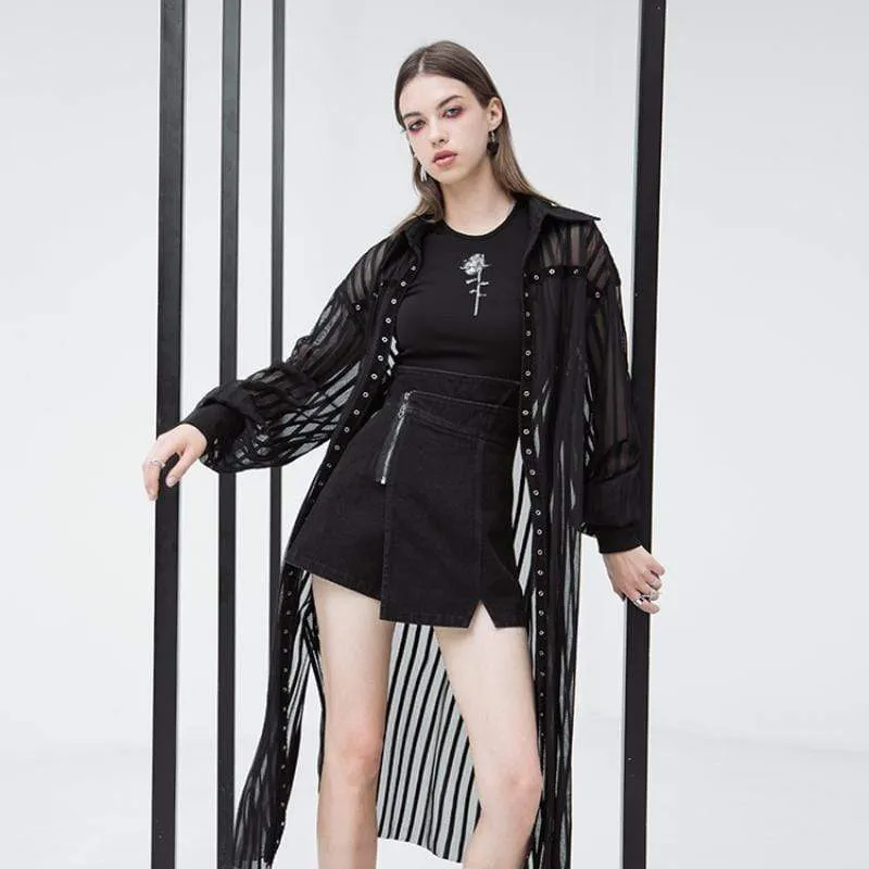 Women's Grunge Sheer Pinstripes Maxi Shirts