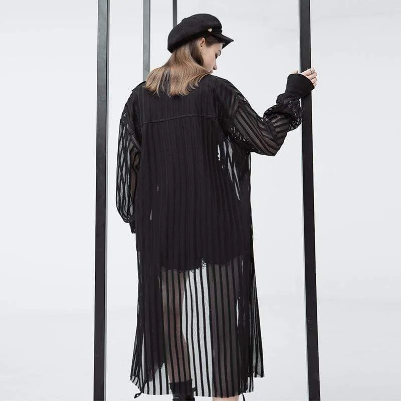 Women's Grunge Sheer Pinstripes Maxi Shirts