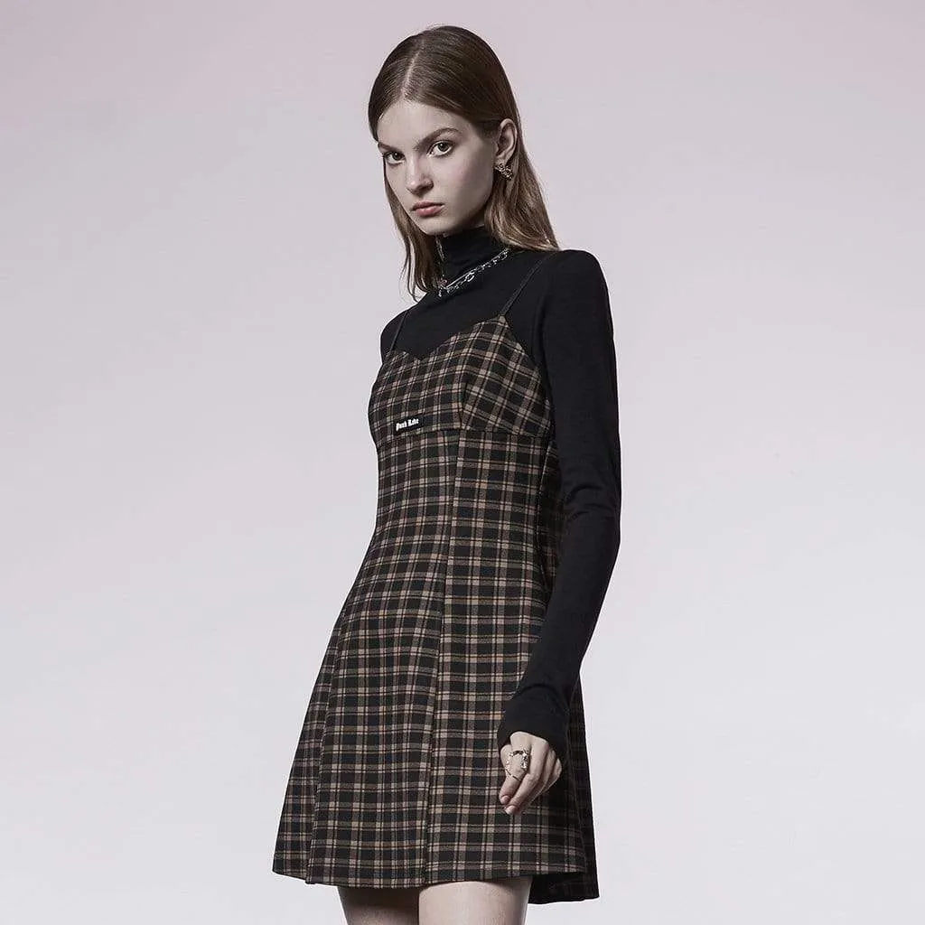 Women's Grunge Slim Fitted Plaid Slip Dress