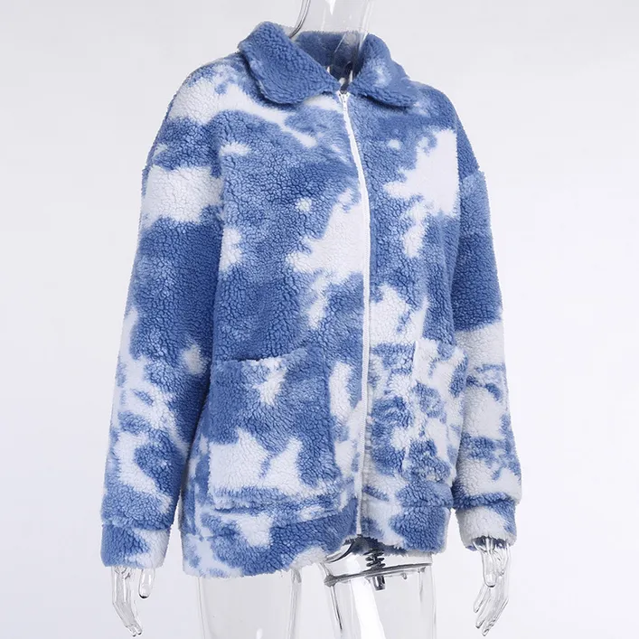 Women's Grunge Tie-dyed Sherpa Coat